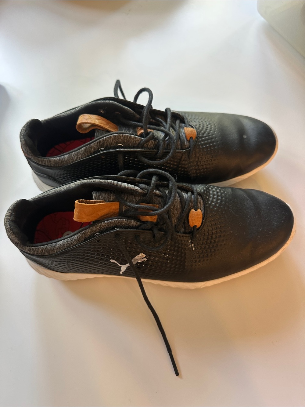 Puma Black Ignite Golf Shoes with Tan Pull Tabs